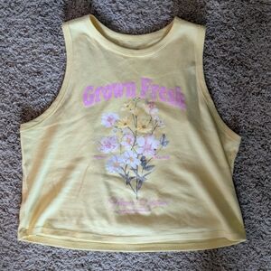 No Boundaries Yellow Cropped Tank with Pink Floral Graphic